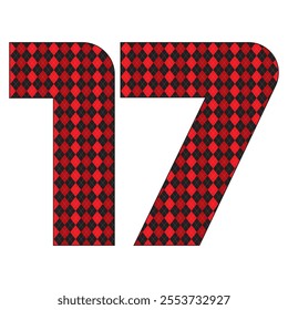 Number Seventeen With Argyle Pattern Vector Illustration. Number 17 Isolated On A White Background



