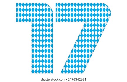 Number Seventeen With Bavarian Oktoberfest Seamless Pattern Vector Illustration. Number 17 Isolated On A White Background
