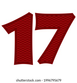 Ilustración vectorial Número Diecisiete. Rojo Número 17 Con Patrón Abstracto Aislado En Fondo Blanco
