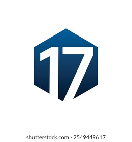 Number seventeen vector logo symbol in the dark blue hexagonal on white background. Vector template for your design