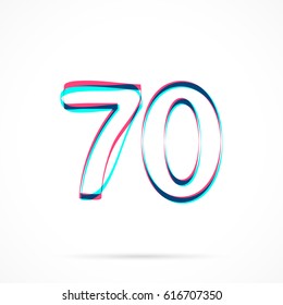 Number Seventy, 70 hand drawn with blue and pink highlighters, isolated on a blank background.
Vector illustration, easy to edit, manipulate, resize or colorize.