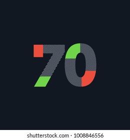 Number seventy 70 Logo Icon, filled with line pattern. Vector 

