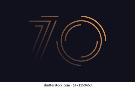 Number seventy / 70 vector font alphabet, modern dynamic luxury flat design for your unique elements design ; logo, corporate identity, application, creative poster & more 
