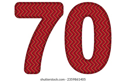 Nummer siebzig mit abstraktem geometrischem Muster. Zahl 70 einzeln auf weißem Hintergrund