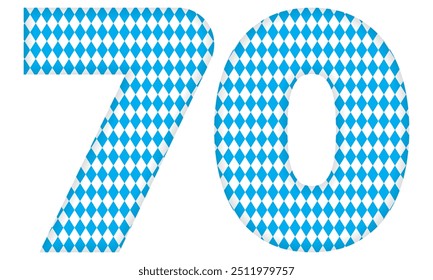 Number Seventy With Bavarian Oktoberfest Seamless Pattern Vector Illustration. Number 70 Isolated On A White Background
