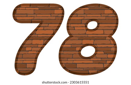 Number Seventy Eight In Brick Style Vector Illustration. Number 78 With Brick Texture Isolated On A White Background