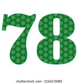 Number Seventy Eight With Leaves Pattern Vector Illustration. Green Number 78 With Ecological Texture Isolated On A White Background
