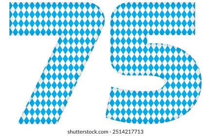 Number Seventy Five With Bavarian Oktoberfest Seamless Pattern Vector Illustration. Number 75 Isolated On A White Background
