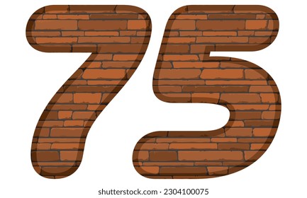 Número Setenta Y Cinco En Ilustración De Vectores De Estilo Ladrillo. Número 75 Con Textura De Ladrillo Aislada En Fondo Blanco