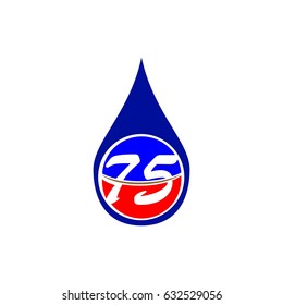 number seventy five drop water logo vector