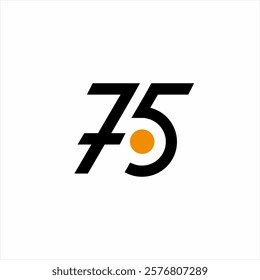 Number seventy five logo design with plus sign.