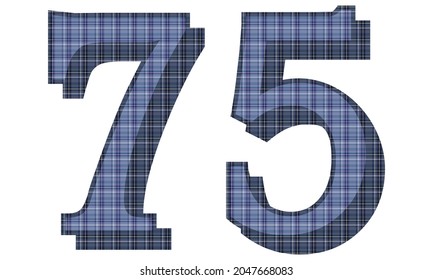 Number Seventy Five With Textile Texture Vector Illustration. Number 75 With Plaid Pattern Isolated On A White Background
