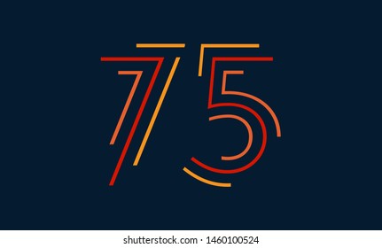 Number seventy five vector font alphabet, modern dynamic flat design with brilliant colorful for your unique elements design ; logo, corporate identity, application, creative poster & more 