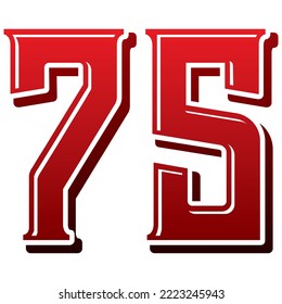 Número Setenta Y Cinco Vectores Ilustración. Número 75 Aislado En Un Fondo Blanco
