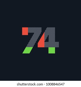 Number seventy four 74 Logo Icon, filled with line pattern. Vector 

