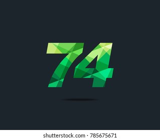 Number seventy four 74 Logo Icon, filled with geometric pattern. polygon letter. Vector Element.
