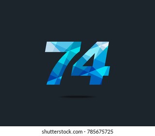 Number seventy four 74 Logo Icon, filled with geometric pattern. polygon letter. Vector Element.
