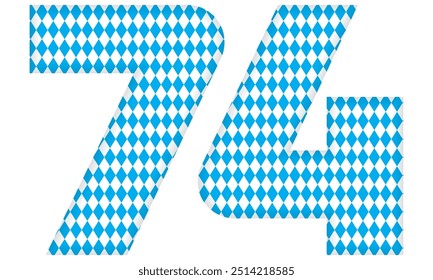 Number Seventy Four With Bavarian Oktoberfest Seamless Pattern Vector Illustration. Number 74 Isolated On A White Background
