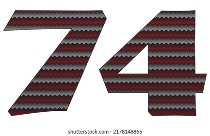 Number Seventy Four With Jersey Pattern Vector Illustration. Number 74 Isolated On A White Background
