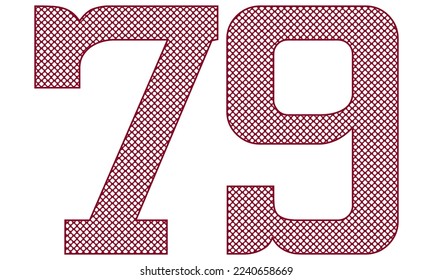 Number Seventy Nine With Abstract Pattern Vector Illustration. Number 79 Isolated On A White Background
