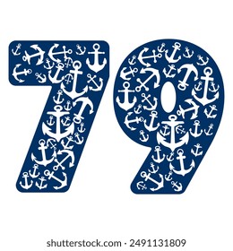 Number Seventy Nine With Anchor Pattern. Number 79 Isolated On A White Background
