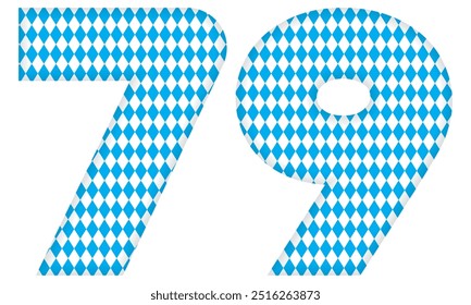 Number Seventy Nine With Bavarian Oktoberfest Seamless Pattern Vector Illustration. Number 79 Isolated On A White Background
