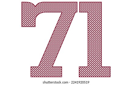 Number Seventy One With Abstract Pattern Vector Illustration. Number 71 Isolated On A White Background

