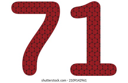 Number Seventy One With Abstract Spheres Pattern Vector Illustration. Red And Black Number 71 Isolated On A White Background
