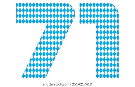 Number Seventy One With Bavarian Oktoberfest Seamless Pattern Vector Illustration. Number 71 Isolated On A White Background
