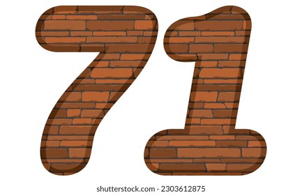 Número Setenta Y Uno En Ilustración De Vectores De Estilo Ladrillo. Número 71 Con Textura De Ladrillo Aislada En Fondo Blanco