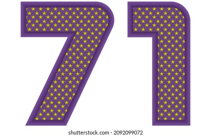 Number Seventy One With Star Shaped Pattern Vector Illustration. Number 71 With Star Texture Isolated On A White Background
