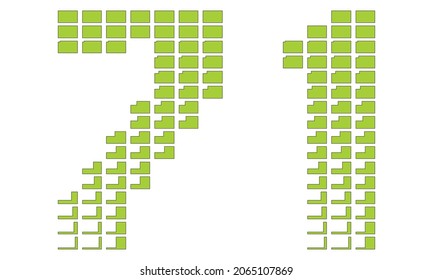 Number Seventy One Vector Illustration. Green Number 71 Isolated On A White Background
