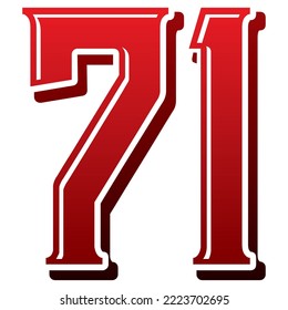 Number Seventy One Vector Illustration. Number 71 Isolated On A White Background
