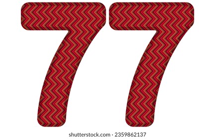 Number Seventy Seven With Abstract Geometric Pattern. Number 77 Isolated On A White Background