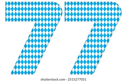 Number Seventy Seven With Bavarian Oktoberfest Seamless Pattern Vector Illustration. Number 77 Isolated On A White Background
