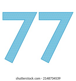 Number Seventy Seven With Greek Or Roman Ancient Font. Blue Number 77 With Traditional Greek Ornament
