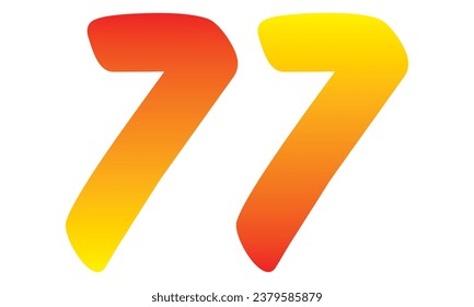 Number Seventy Seven Isolated On A White Background. Number 77 Vector Illustration