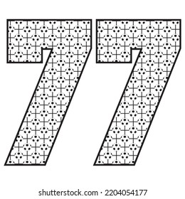 Number Seventy Seven With Soccer Ball Pattern Vector Illustration. Number 77 With Football Ball Pattern Isolated On A White Background
