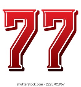 Número Setenta Y Siete Vectores Ilustración. Número 77 Aislado En Un Fondo Blanco
