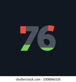 Number seventy six 76 Logo Icon, filled with line pattern. Vector 

