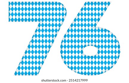 Number Seventy Six With Bavarian Oktoberfest Seamless Pattern Vector Illustration. Number 76 Isolated On A White Background
