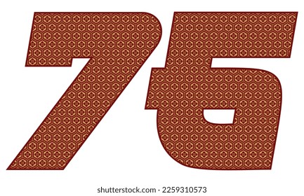 Number Seventy Six With Japanese Seamless Vintage Pattern Vector Illustration. Number 76 Isolated In A White Background