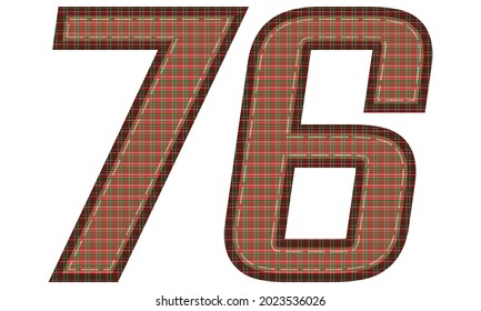 Número Setenta Y Seis Con Ilustración Del Vector De Patrón De Pliego. Textil Colorido Número 76 Aislado En Fondo Blanco
