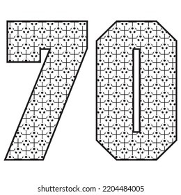Number Seventy With Soccer Ball Pattern Vector Illustration. Number 70 With Football Ball Pattern Isolated On A White Background
