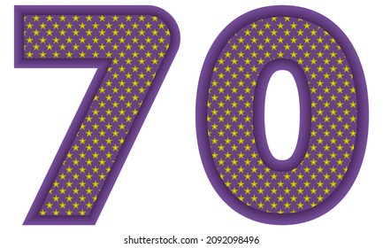 Number Seventy With Star Shaped Pattern Vector Illustration. Number 70 With Star Texture Isolated On A White Background
