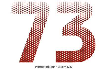 Number Seventy Three With Red And White Dotted Pattern Vector Illustration. Number 73 Isolated On A White Background
