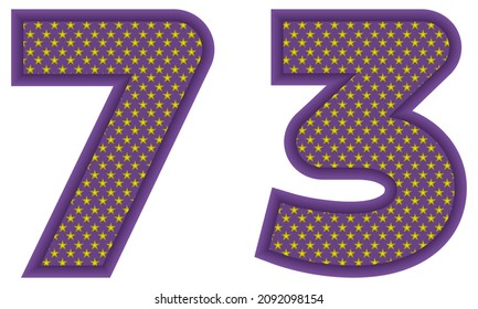 Number Seventy Three With Star Shaped Pattern Vector Illustration. Number 73 With Star Texture Isolated On A White Background
