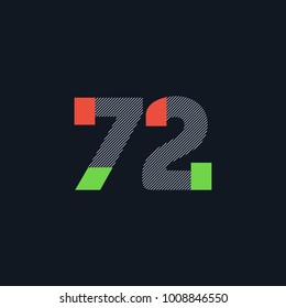Number seventy two 72 Logo Icon, filled with line pattern. Vector 

