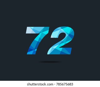 Number seventy two 72 Logo Icon, filled with geometric pattern. polygon letter. Vector Element.
