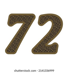 Number Seventy Two With Arabian Style Arabesque Pattern Eastern Ethnic Ornament. Number 72 Isolated On A White Background
